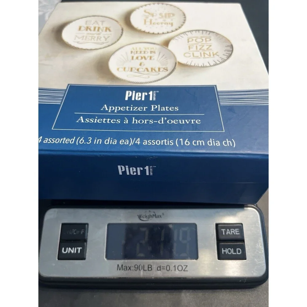 Pier 1 Imports White & Gold Appetizers / Dessert Plates 4pc New in Box